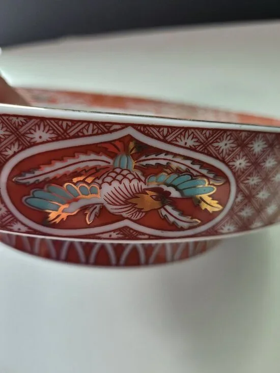 The Toscany Collection Arita Japan Porcelain Bowl Ashtray Red Gold Phoenix Desig - Picture 3 of 13